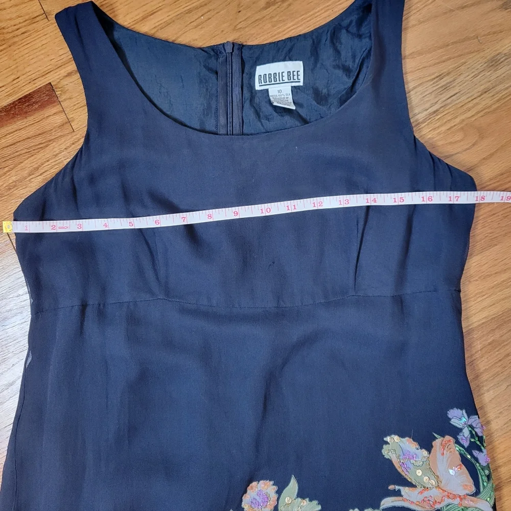 Robbie Bee 100% Silk floral Navy Sleeveless Dress Size 10 - Picture 8 of 14